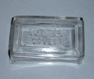 RECTANGULAR CLEAR GLASS BUTTER COVER ANTIQUE VINTAGE KITCHEN WARE OLD