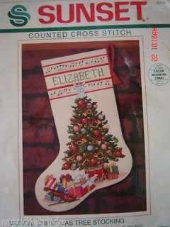 SUNSET COUNTED CROSS STITCH KIT MUSICAL CHRISTMAS TREE STOCKING 1992 