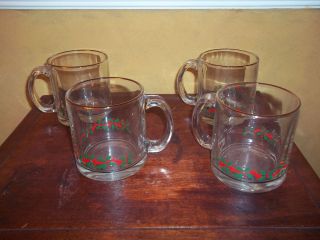   Arby Arbys Christmas Set Of 4 Holly Berry Gold Rim Coffee Mug Glasses