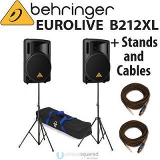 Behringer B212XL 12 Live DJ Portable PA Speaker PAIR + Stands 