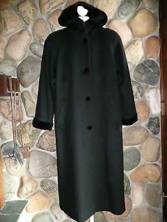   Of Boston Black 100% Wool Long Coat w/ Velvet Hood 6 / 8 Mint