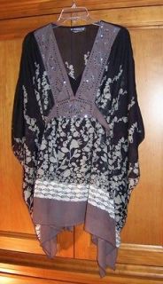 Kimono Style Top ~ Pyramid Collection ~ S   XL, Black/Taupe/Tan with 