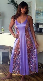 CUTE PURPLE Sexy Long NIGHT GOWN Colorful FLORAL LACE 3X 3XL Nightgown 