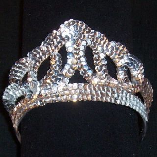 Silver Sequin Tiara Princess Queen Crown Costume NEW