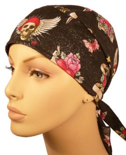   Roses Skull Wing Black Pattern Headwrap Sweatband Hair Loss Chemo