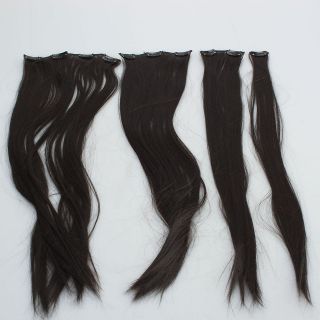 New Womens 23.6 Hair Extensions 7 Clip on Long Straight Wavy Black