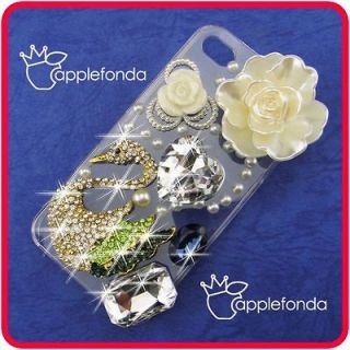 U411 Crystal Swan Ivory Flowers Pearls DIY Cell Phone Case Deco Kits
