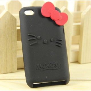 BLK Hello Kitty silicone TPU cover case for iPod touch 4 4G 4th 4Gen 