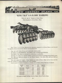 1936 AD King Plow Horse Drawn T&S Lock Tooth Tractor Drag Harrows SOB 