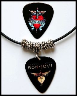 Bon Jovi Hits Black Leather Guitar Pick Necklace + Pick