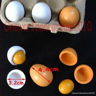 Lot of 6 Wooden Pretend Eggs with Yolk Kitchen Food Kid Children Play 