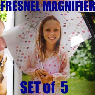 SET OF 5 FRESNEL LENS SOLAR FIRELIGHTING Magnifier Magnifying sheets