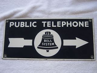 ANTIQUE PUBLIC TELEPHONE BELL SYSTEM PORCELAIN SIGN with ARROW/2 
