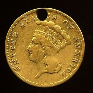 1860 $3 / Three Dollar US / USA Gold Princess Head Liberty Coin Very 