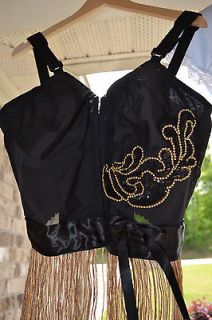 VINTAGE altered corset Disco Fringe sequin longline bra bustier top 
