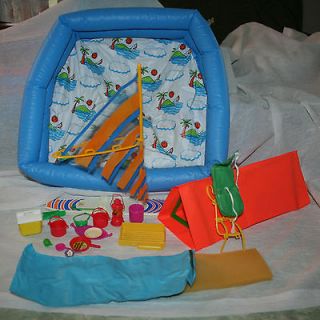 Vintage 1970s BARBIE Camping Set with Pool, Tent, Wind Surfing Board 