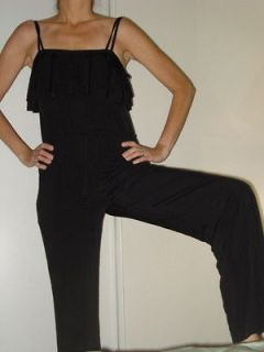 NWT Bebe womens M pantsuit jumper black flare ruffle stretch jumpsuit 