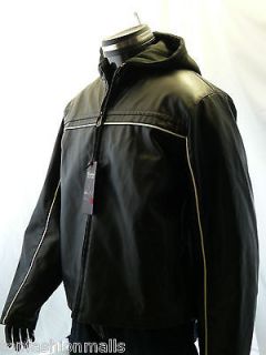 New Mens Whispering Smith Black Faux Leather Hooded Jacket Coat Size 