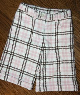Janie and Jack 4 LITTLE PARIS Girls Cropped Pink Plaid Cuffed Wool 