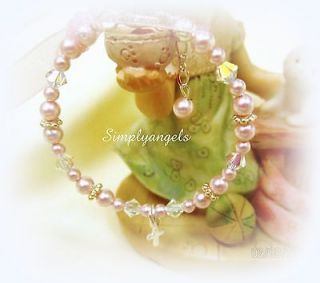 SIMPLYANGELS~S​warovski PINK pearl baby girls newborn baptism cross 