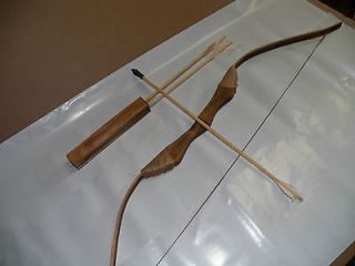   WOODEN BOW WITH 3 ARROWS AND QUIVER  Kids Wood Archery Bow for Hunting