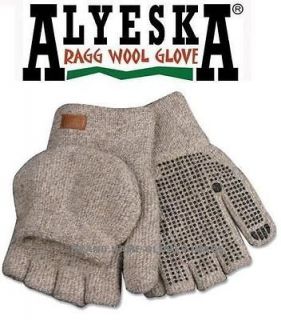 ALYESKA Wool Tan or Black THERMAL Fingerless Hooded GRIP Gloves S M L 