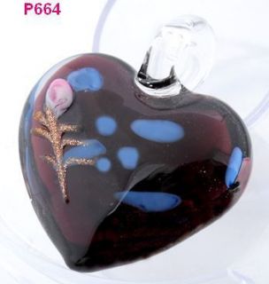1pc heart with beautiful spots flower lampwork glass bead pendant 