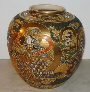 Antique Signed Large Japanese Satsuma Vase Moriage Decoration