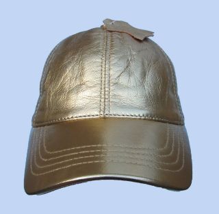 Real Leather Gold* Silver Snapback Baseball Cap