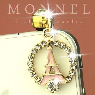   Crystal Pink Paris Tower Anti Dust Plug Cover Charm For iPhone 4 4S