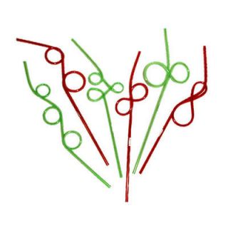 24 lot Green and Red Crazy Loop Straws