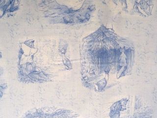 New Beatrix Potter Fabric BTY Jemima Puddle Duck Toile Story Fox Blue