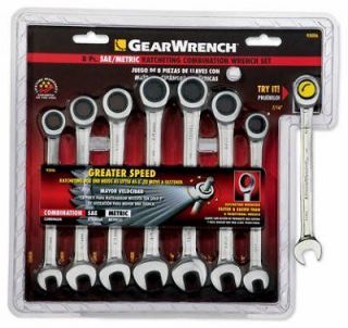 NEW GearWrench 8 Piece SAE / Metric Ratcheting Combination Wrench Set 