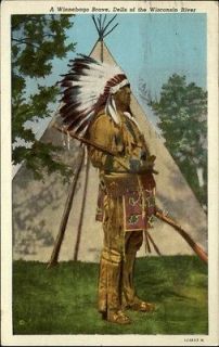   the Wisconsin River Winnebago Brave Native Americana Indian Postcard
