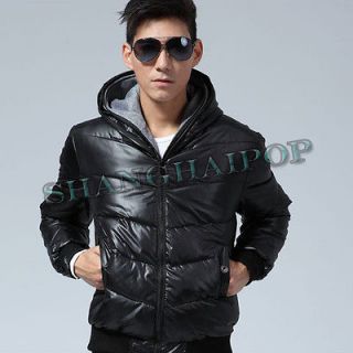 Men Puffer Jacket Coat Shiny 2 In1 Zip Up Puffy Hoodie Outerwear 