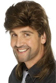 Retro 80s Rock Costume Redneck Brown Mullet Adult Wig