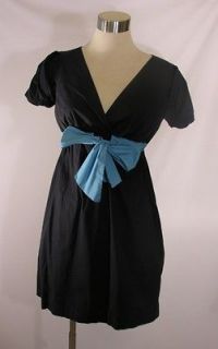 BCBG PARIS Max Azria Black & Blue Bow Front Cotton Short Sleeve Dress 