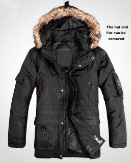 Mens Parka 90% Duck Down Fur Hoodie Jacket Warm winter Coat Black ( S 