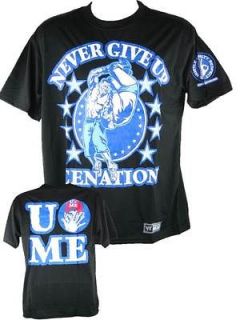 John Cena Never Give Up Cenation Blue Logo WWE Black T shirt