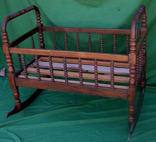 Large ANTIQUE ca. 1860S JENNY LIND BABY CRADLE IN WALNUT