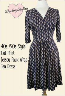 Cat Print Jersey 40s / 50s Retro Dress NEW size 6, 8, 10,12, 14, 16 