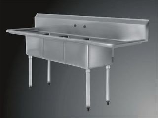 Commercial Stainless Steel (3) Three Compartment Sink 90 x 24 New