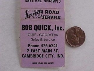 1960s Cambridge City,Indiana Gulf Gas & Oil service station matchbook 