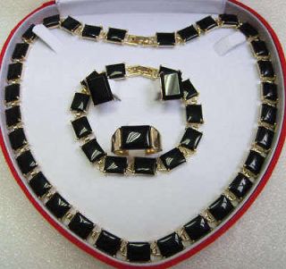 Faddish Black jade Necklace~Earri​ng~Ring~Bracel​et SET