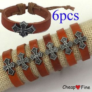 wholesale lots 6 pcs CROSS sign ox Leather Bracelet For Gift