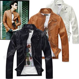 New Men Slim Fit Designed Sexy Style PU Leather Jacket Coat 3 Colors