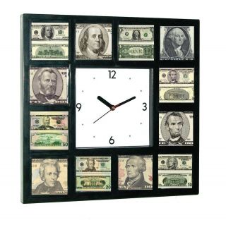 USD 100 50 20 10 5 1 Dollar Bill front and back Money Clock sales man 