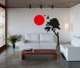 Wall Art sticker decal vinyl japanese oriental tree sunset