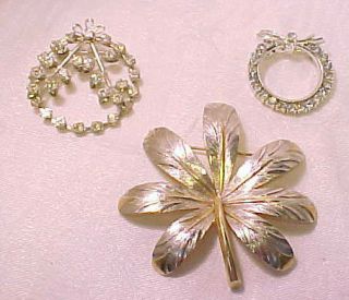 FINE COLLECTION PIN BROOCHES VINTAGE SILVER 2 RINESTONE COSTUME 