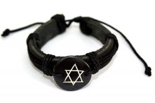 Star of David Jewish Israel Bracelet Handmade LEATHER Tribal Cuff 